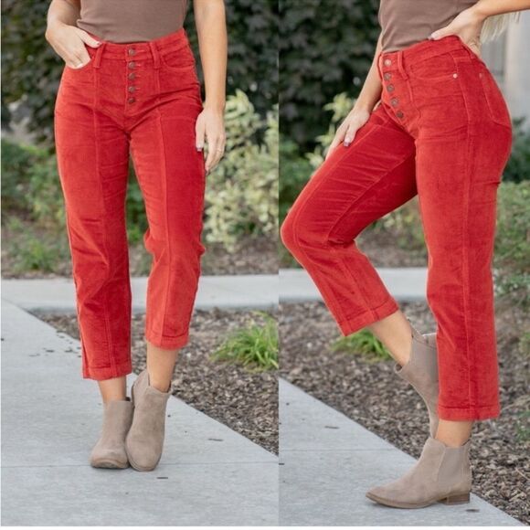 NWT Judy Blue Womens High Waist Ankle Straight Corduroy Jeans Rust Size 16W - Picture 3 of 15